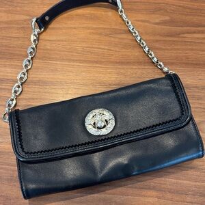 Abigail Riggs - Ms Bouvier Black Leather Clutch with Silver Chain